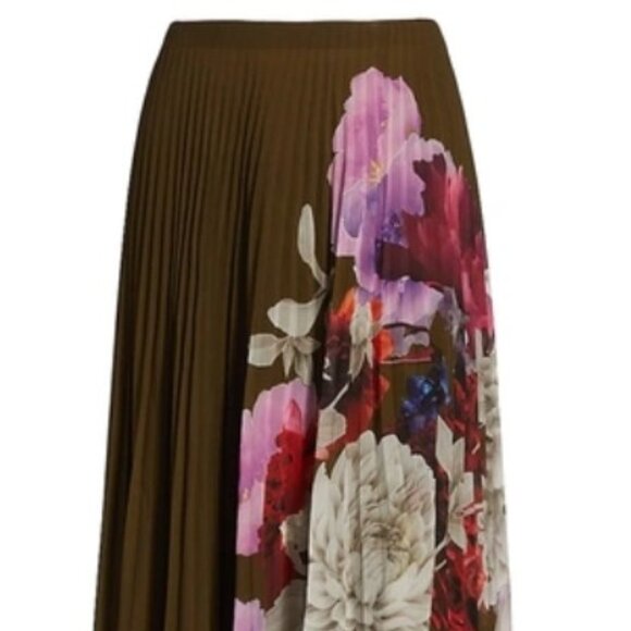 Jason Wu Green Floral Print Pleated Maxi Length Skirt L - Picture 8 of 10
